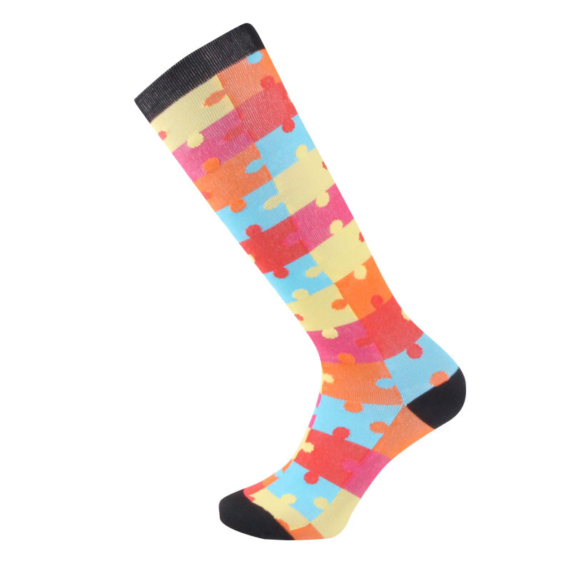 Colorful Jigsaw Patterned Compression Stockings Men Women Trainer Compression Socks Outdoor Sports Socks